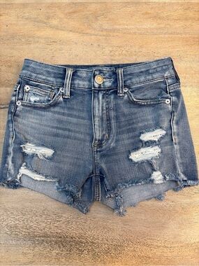 American Eagle 0 Y2K Distressed Denim Micro Short Shorts Biker Grunge Stretch